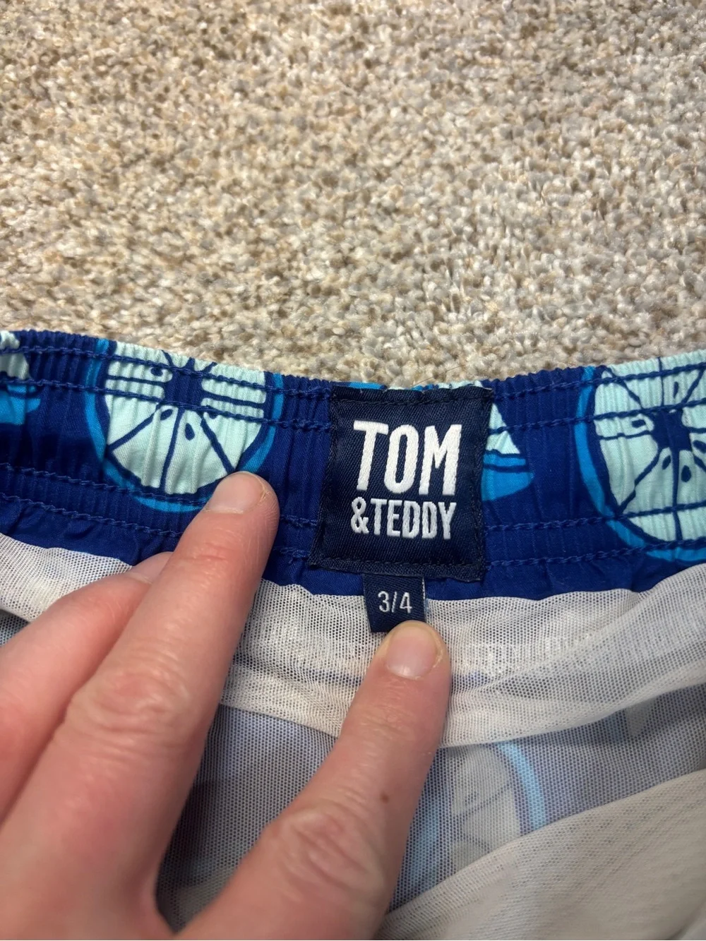 Tom & Teddy Blue Swim Trunks with Citrus Pattern 3/4 Beachy Summer Toddler Boy